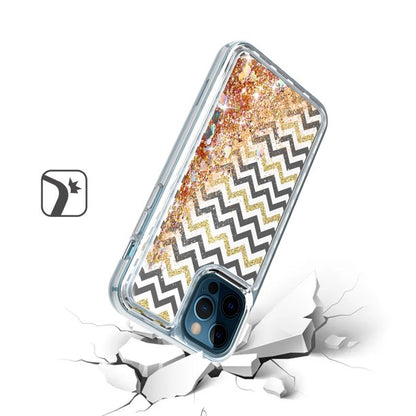 GSA Liquid Glitter ZigZag Pattern Candy Case For iPhone 13 (6.1") - Black/Gold
