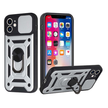 GSA Slim Camera Cover Ring Stand Hybrid Case For iPhone 13 Pro Max - Silver