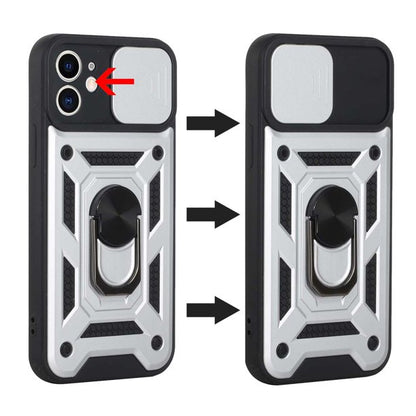 GSA Slim Camera Cover Ring Stand Hybrid Case For iPhone 13 Pro Max - Silver
