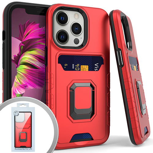 GSA Hybrid w/Credit Card Slot Ring Stand for iPhone 13 Pro 6.1" - Red