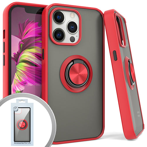GSA Premium Matte With Ring For Apple iPhone 13 Pro (6.1") - Smoke/Red