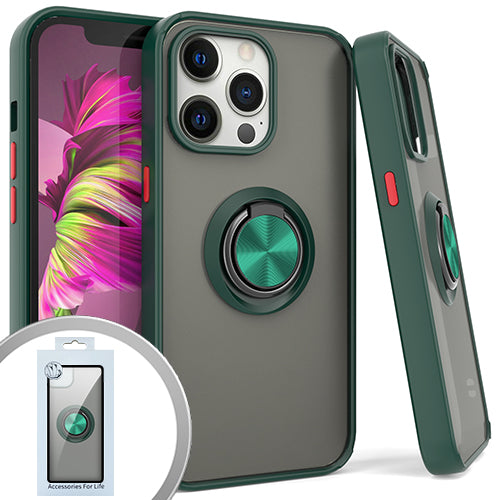 GSA Premium Matte With Ring For Apple iPhone 13 Pro (6.1") - Smoke/Green