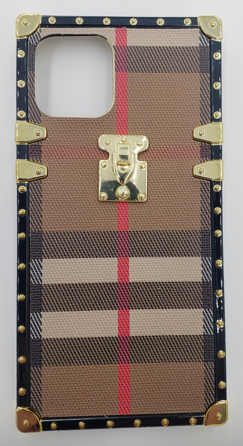 GSA Plaid Travel Chest Style Candy Case For iPhone 12/12 Pro (6.1") - Brown