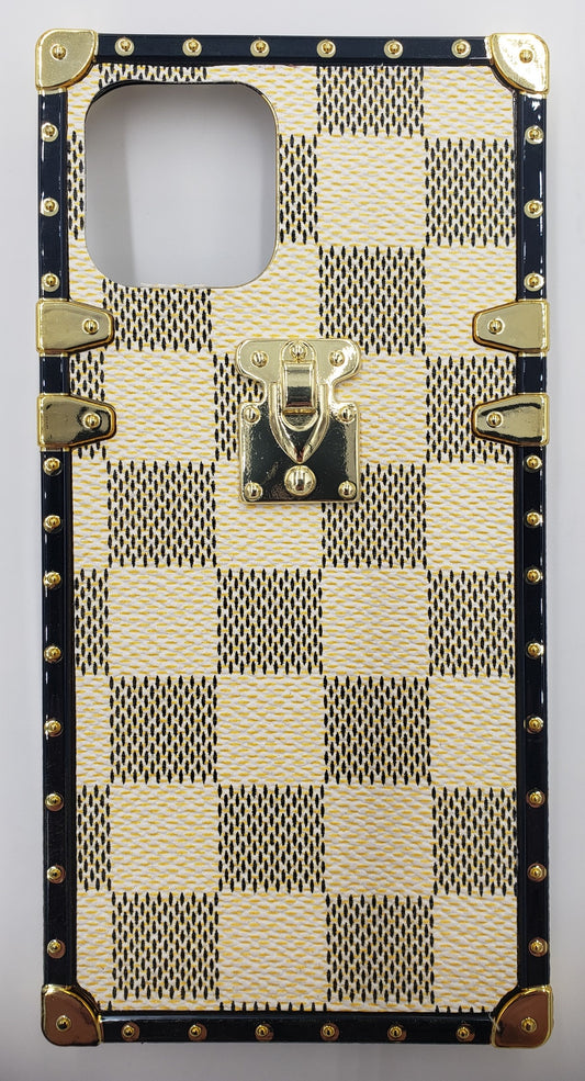 GSA Checker Travel Chest Style Candy Case For iPhone 12, 12 Pro (6.1") - Beige