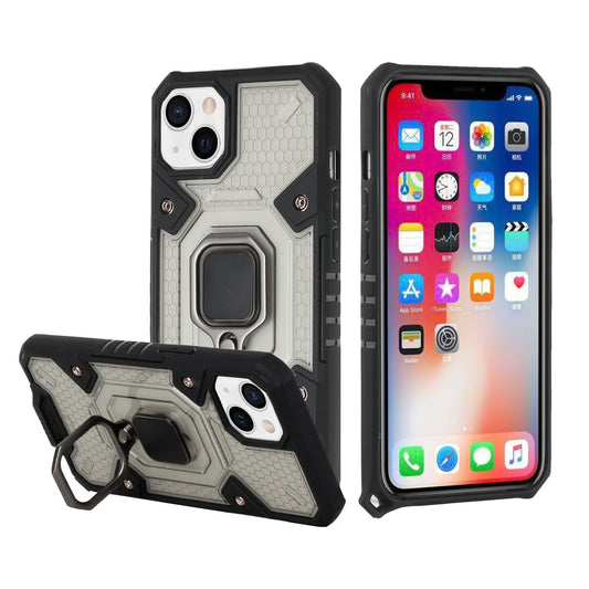 GSA Honeycomb Magnetic Ring Stand Hybrid Case For iPhone 13 Pro (6.1") Smoke