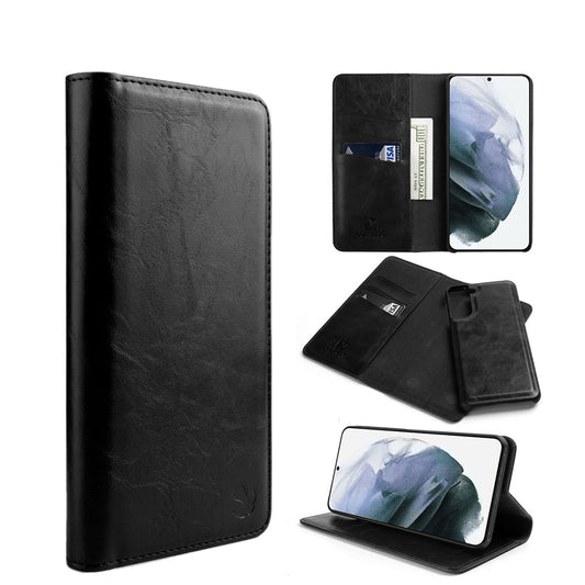 GSA Luxury Gentleman Magnetic Leather Wallet for Samsung Galaxy S21 FE Black