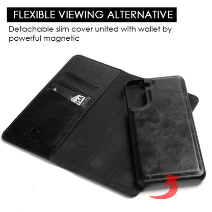 GSA Luxury Gentleman Magnetic Leather Wallet for Samsung Galaxy S21 FE Black