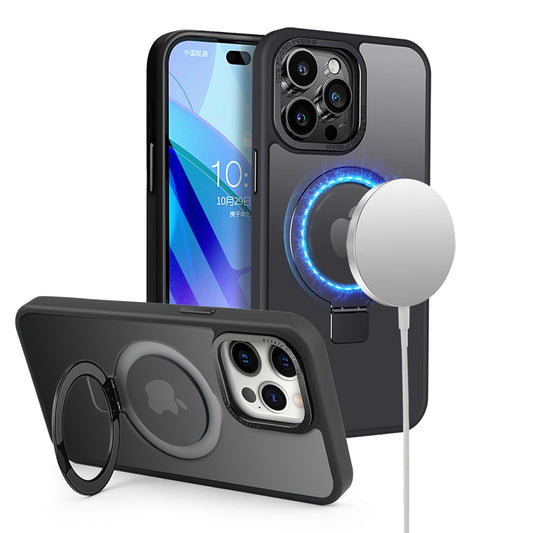 GSA Metal Chrome Kickstand Magnetic Charger For iPhone 15 Pro - Black