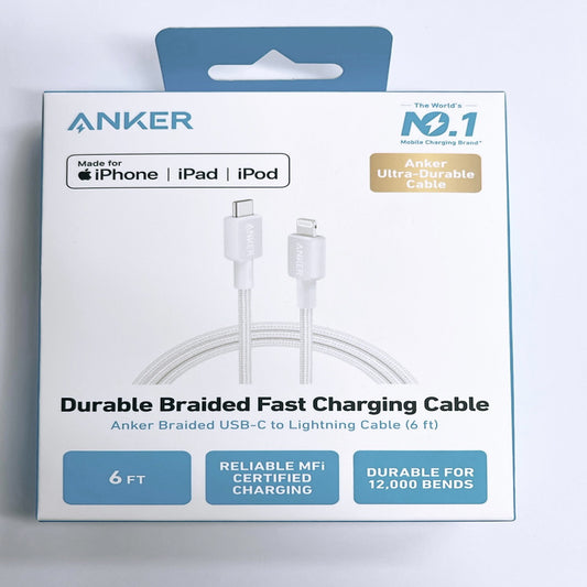 GSA Anker Cable 322 USB-C To Lightning (6 Ft. Braided) White