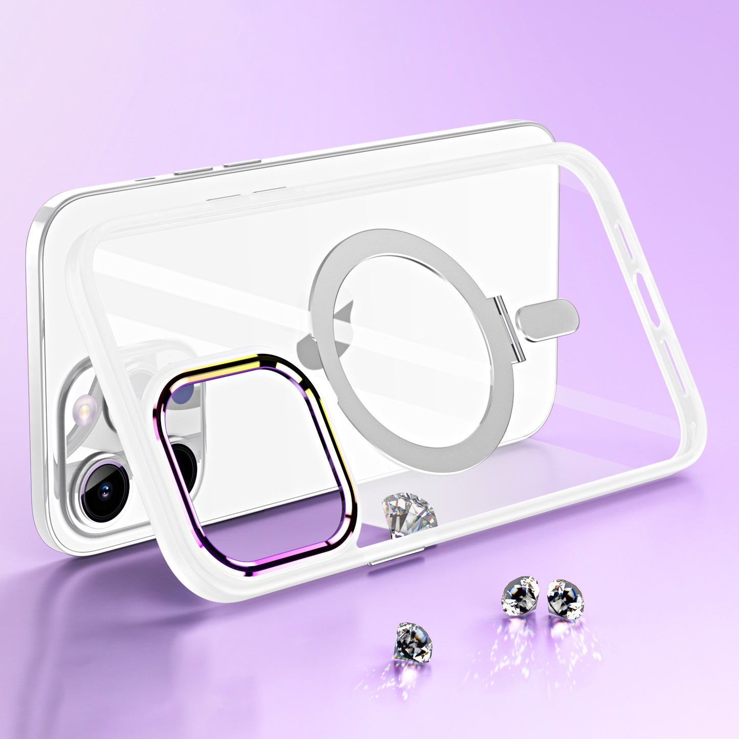 GSA Dazzle [Magnetic Circle] Kickstand Alloy Hybrid For iPhone 13 Pro Max Clear