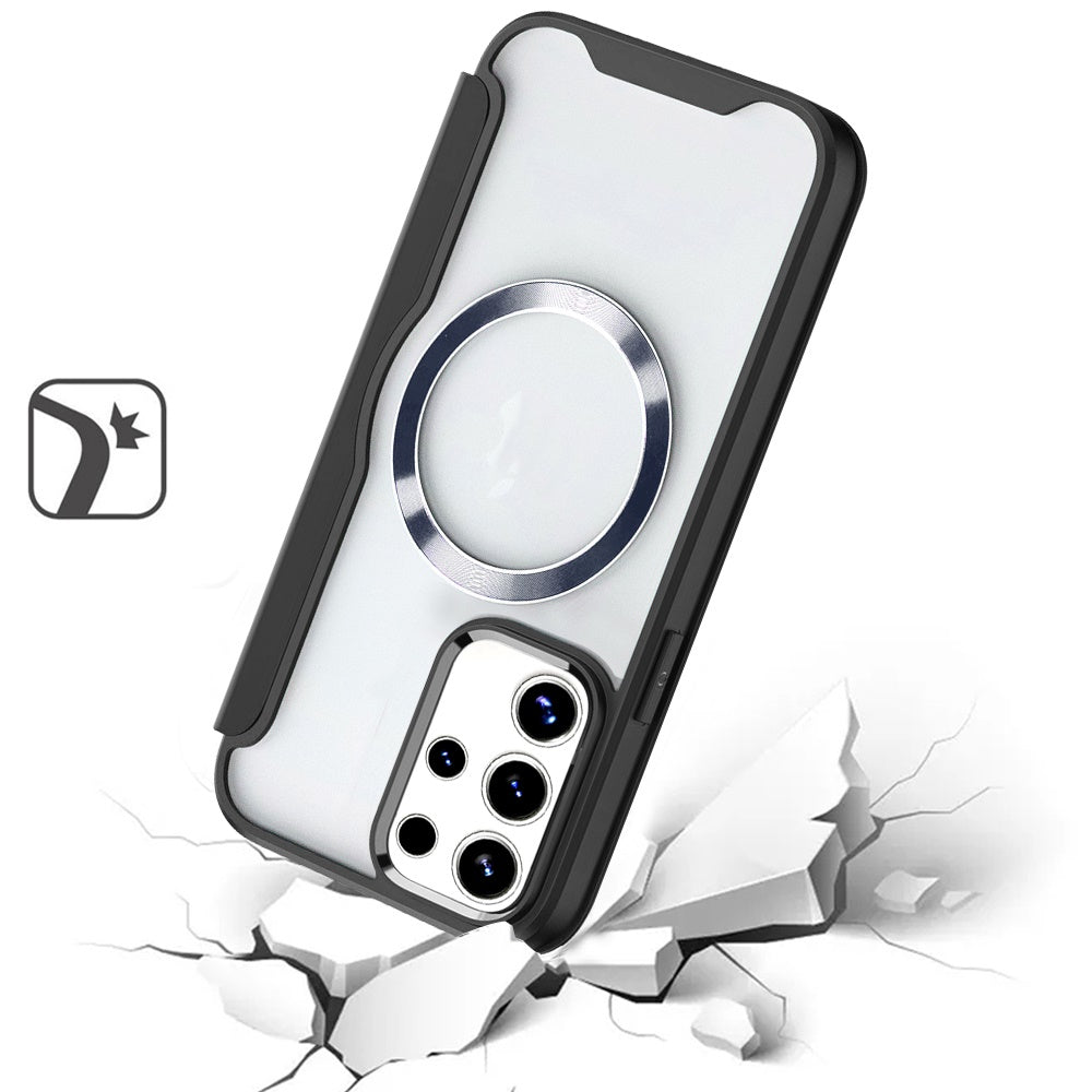 GSA Flap Magnetic Ring Charger Transparent Hybrid For Samsung Galaxy s24 Ultra - Black