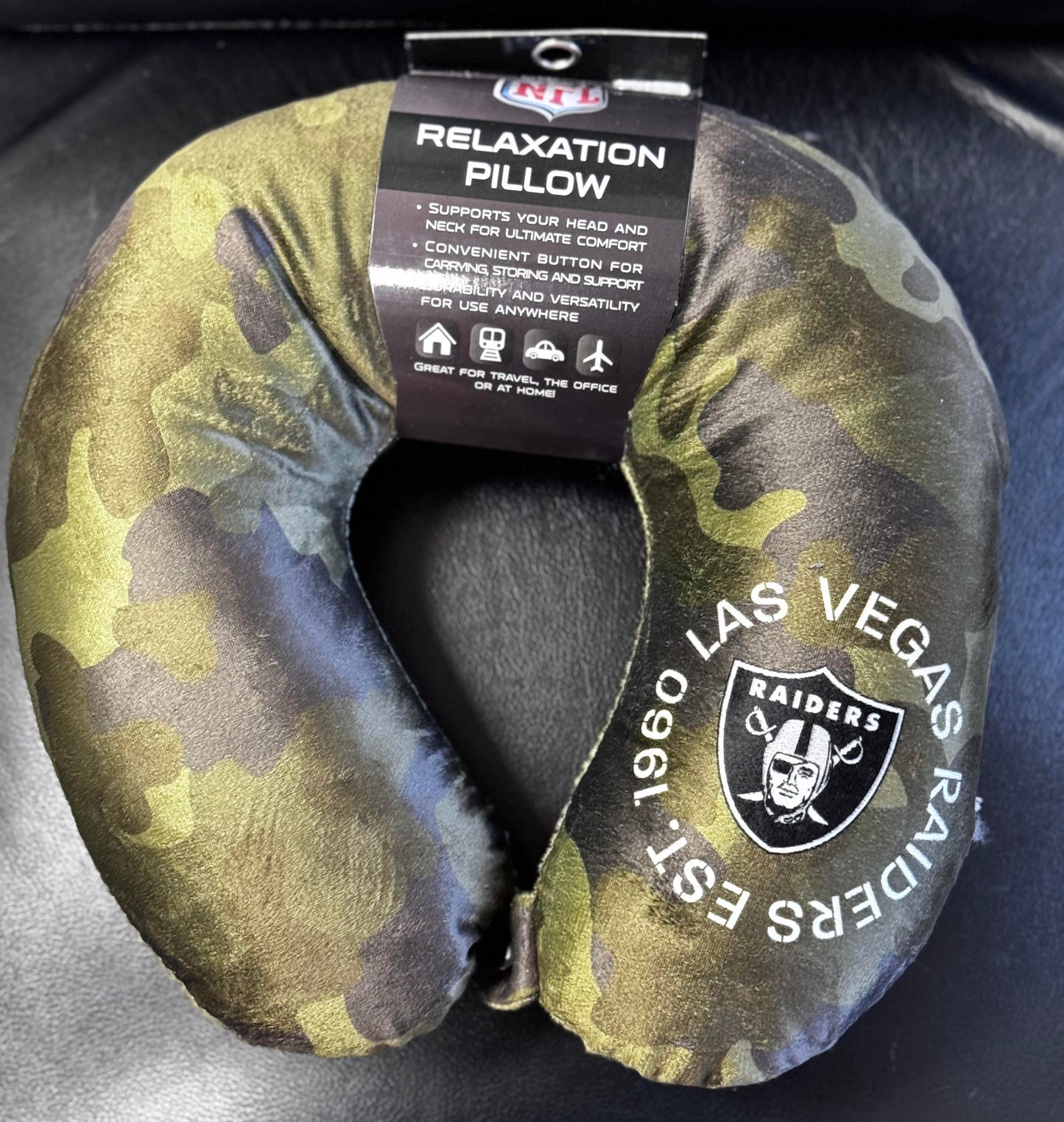 STL NFL Las Vegas Raiders Travel Head & Neck Relaxation Pillow Snap Close Camo