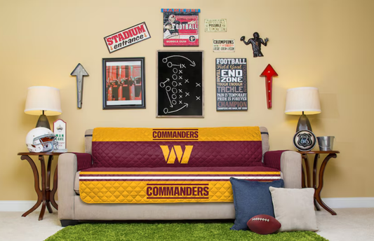 PGS NFL Washington Commanders Sofa Couch Reversible Furniture Protector with Elastic Straps, 75x110