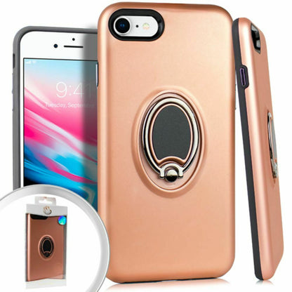 GSA Metallic Hybrid Case w/Magnet Ring Stand for iPhone SE (2022-20),8 & 7 Rose Gold