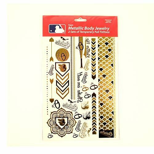 Little Earth MLB Baltimore Orioles Temporary Foil Tattoos Two Sheets