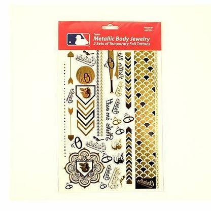 Little Earth MLB Baltimore Orioles Temporary Foil Tattoos Two Sheets