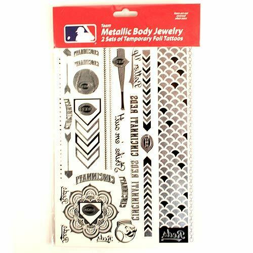 Little Earth MLB Cincinnati Reds Temporary Foil Tattoos Two Sheets