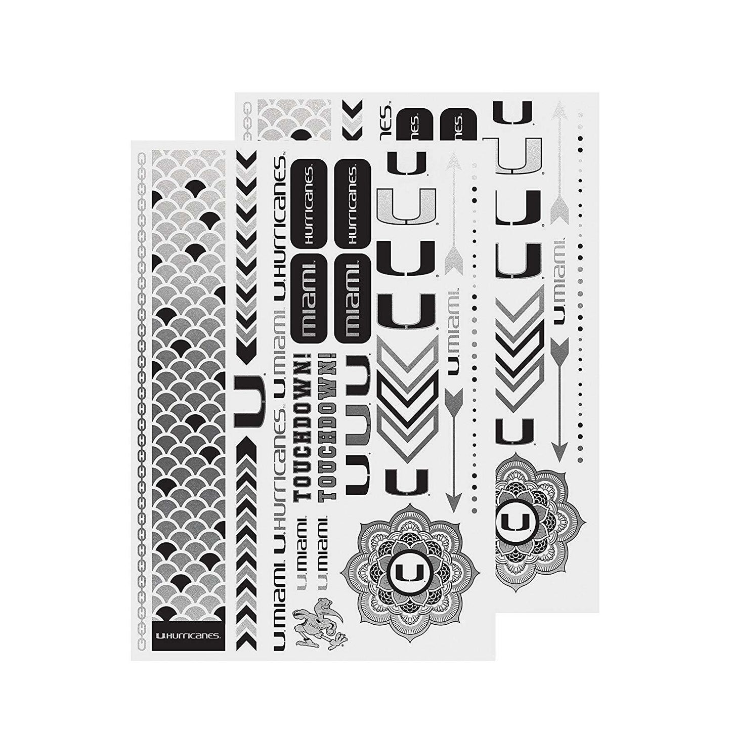 Little Earth NCAA Miami Hurricanes Temporary Foil Tattoos Two Sheets