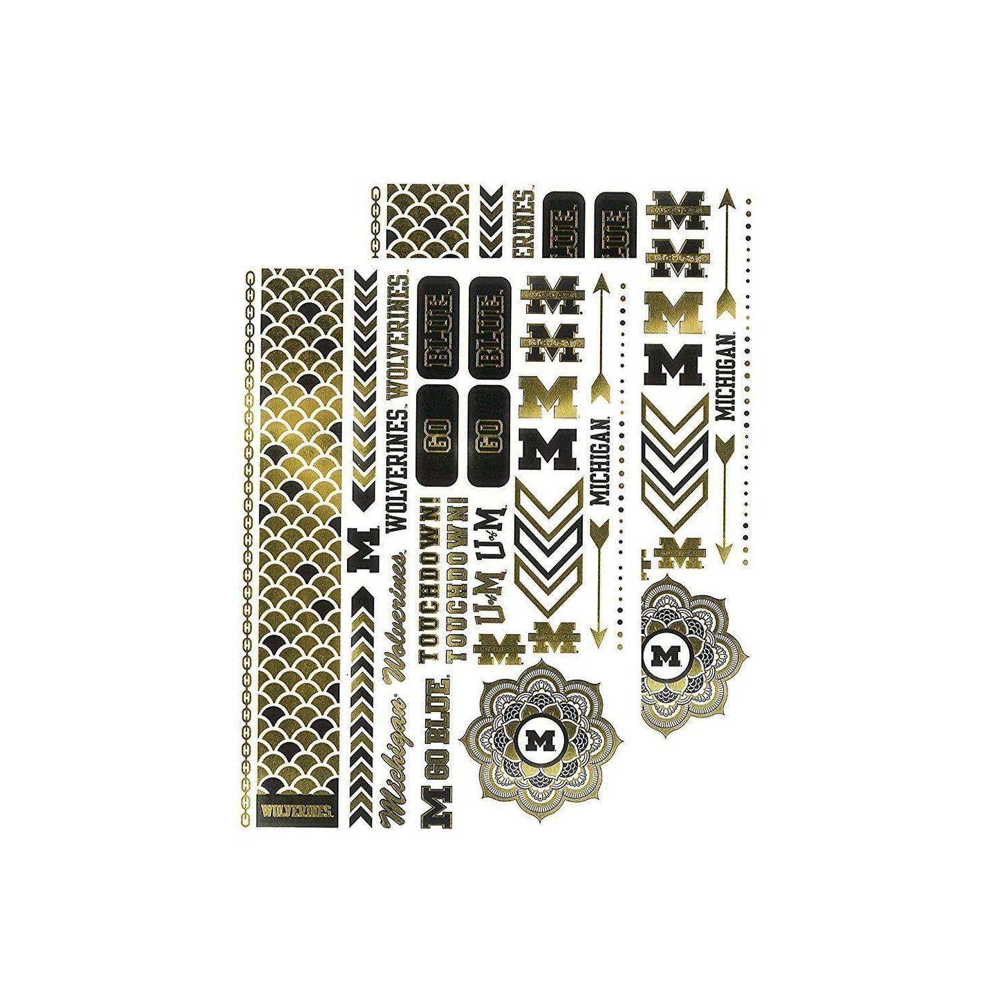 Little Earth NCAA Michigan Wolverines Temporary Foil Tattoos Gold Two Sheets
