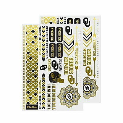 Little Earth NCAA Oklahoma Sooners Metallic Foil Body Tattoos Jewelry 2 Sheet Set