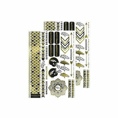 L.E NFL Denver Broncos Temporary Foil Tattoos Gold, Touchdown, 2 Sheets