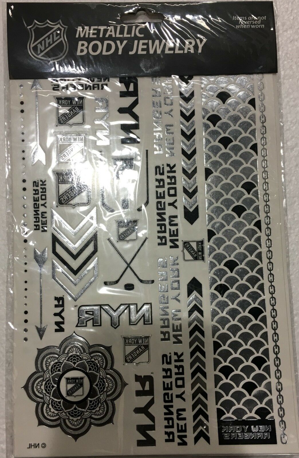 Little Earth NHL New York Rangers Temporary Foil Tattoos Silver 2 Sheets