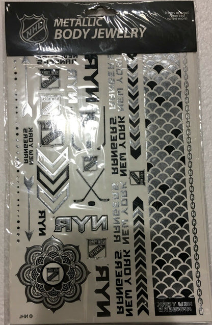 Little Earth NHL New York Rangers Temporary Foil Tattoos Silver 2 Sheets