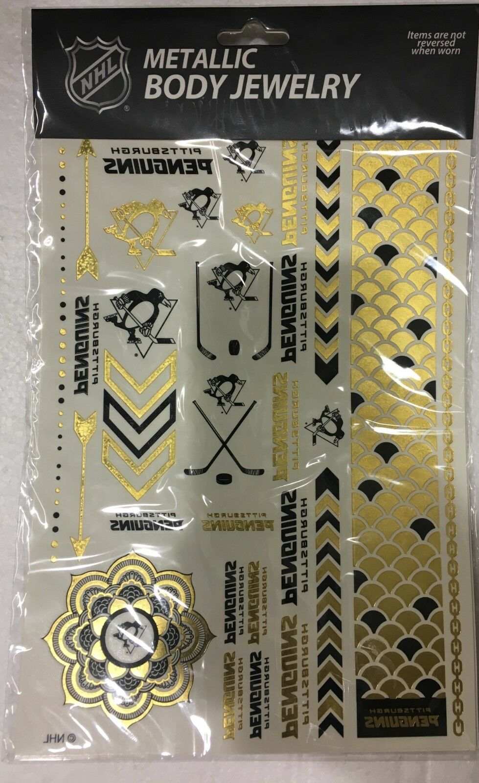 Little Earth NHL Pittsburgh Penguins Temporary Foil Tattoos 2 Sheets