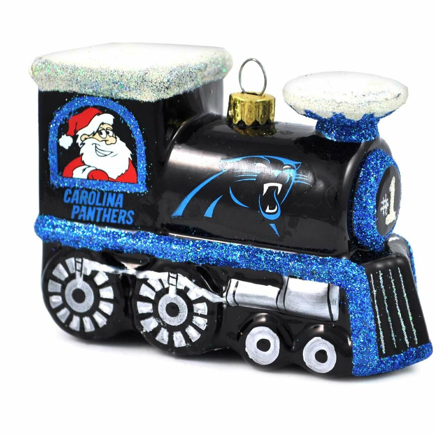 Topperscot NFL Carolina Panthers Blown Glass Train & Rudolph Ornament