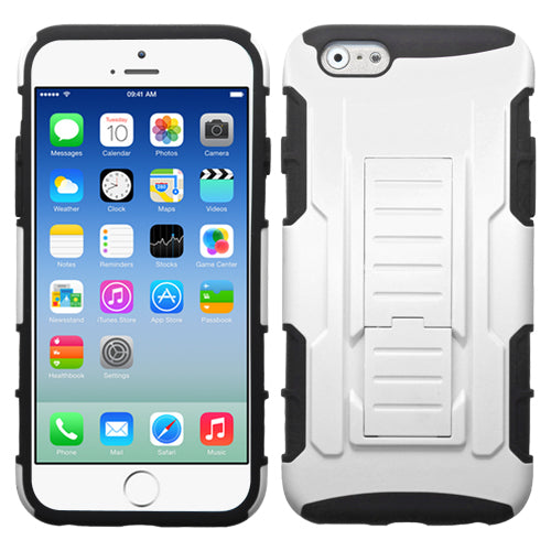 Asmyna Rubberized Car Armor Kickstand Case For iPhone 6 & 6S (4.7") -White/Black