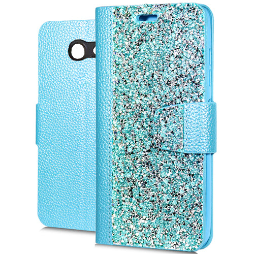 GSA Rock Bling Wallet For Samsung Galaxy J7 (2017-16) & J727 Teal/Silver