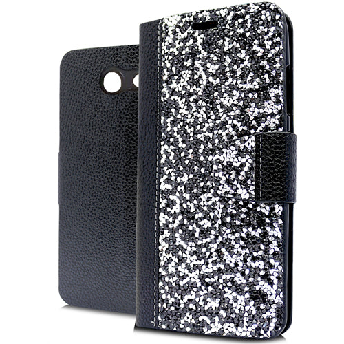 GSA Rock Bling Wallet For Samsung Galaxy J7 (2017-16) & J727 - Black Silver