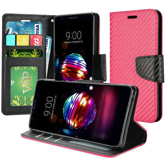 GSA Wallet Flip Textured Carbon Fiber For LG K10 2018, Phoenix Plus - Hot Pink