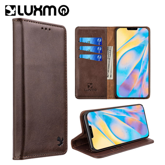 DW Luxury Magnetic Flip Leather Wallet Case For iPhone 12 Mini (5.4") - Brown