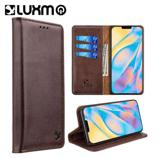 Luxmo Gentleman Flip Leather Wallet For iPhone 12 Pro Max (6.7") - Brown