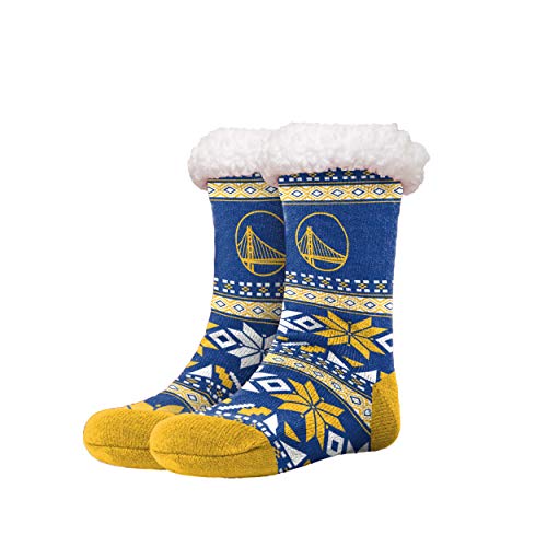 FOCO NBA Licensed Golden State Warriors Fair Isle Footy Slippers Non-Slip