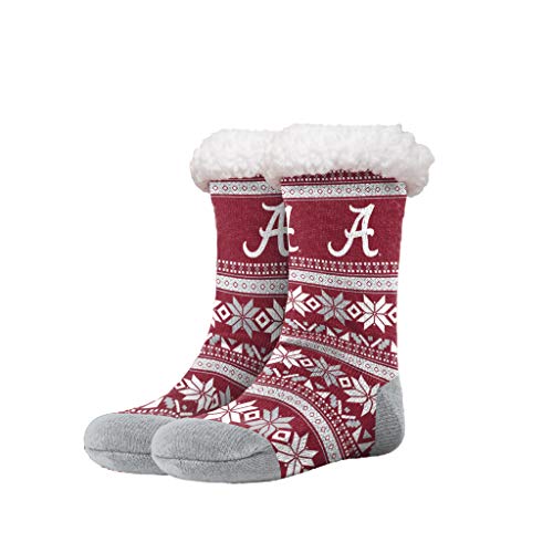 FOCO NCAA Licensed Alabama Crimson Tide Fair Isle Footy Slippers Non-Skid Bottom